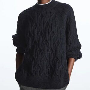 COS Cable-Knit Wool Sweater in Navy